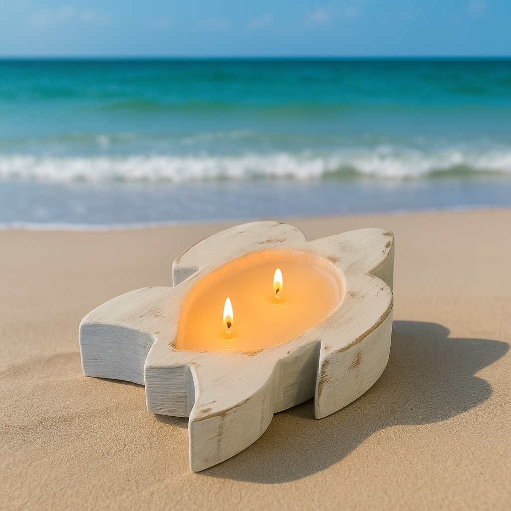Sea Turtle Wooden Dough Bowl Candle