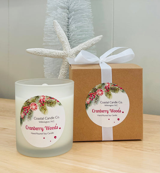 Frosted White Vessel Soy Candle | Cranberry Woods