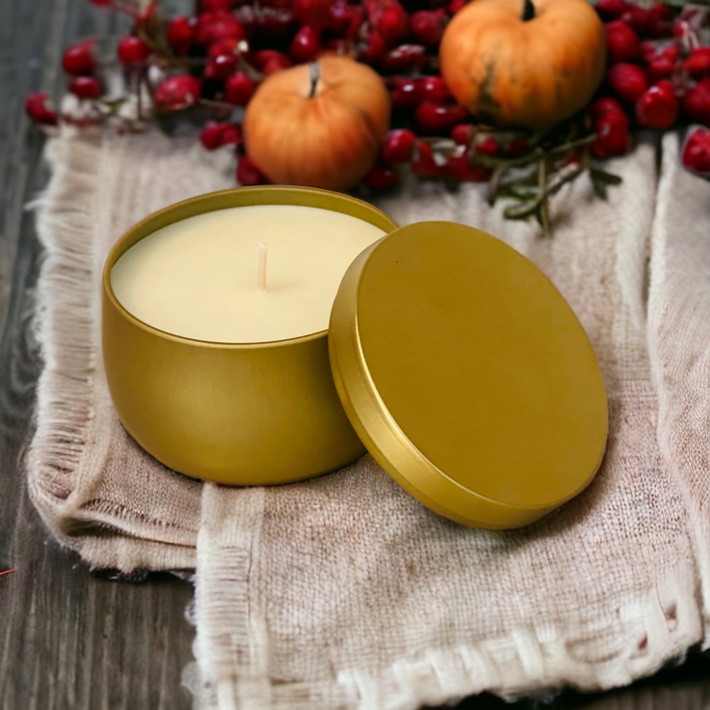 Brushed Gold 7oz Soy Tin Candle- Apple Bourbon Smash