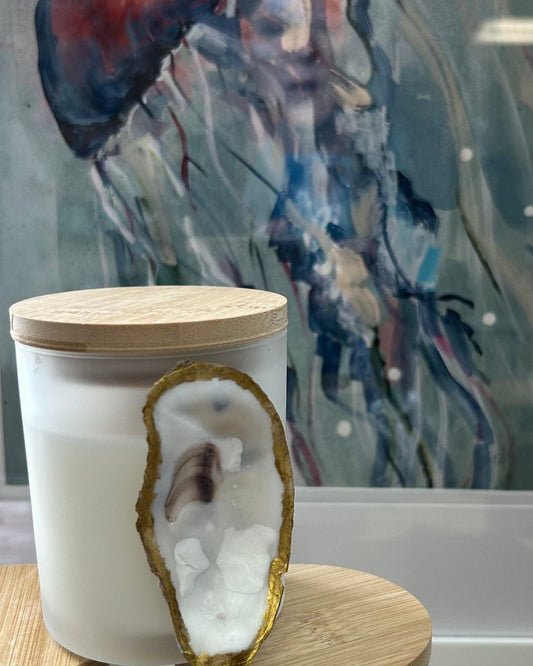Oyster Shell Adorned Wood Wick Candle- Coastal Carolina Collection