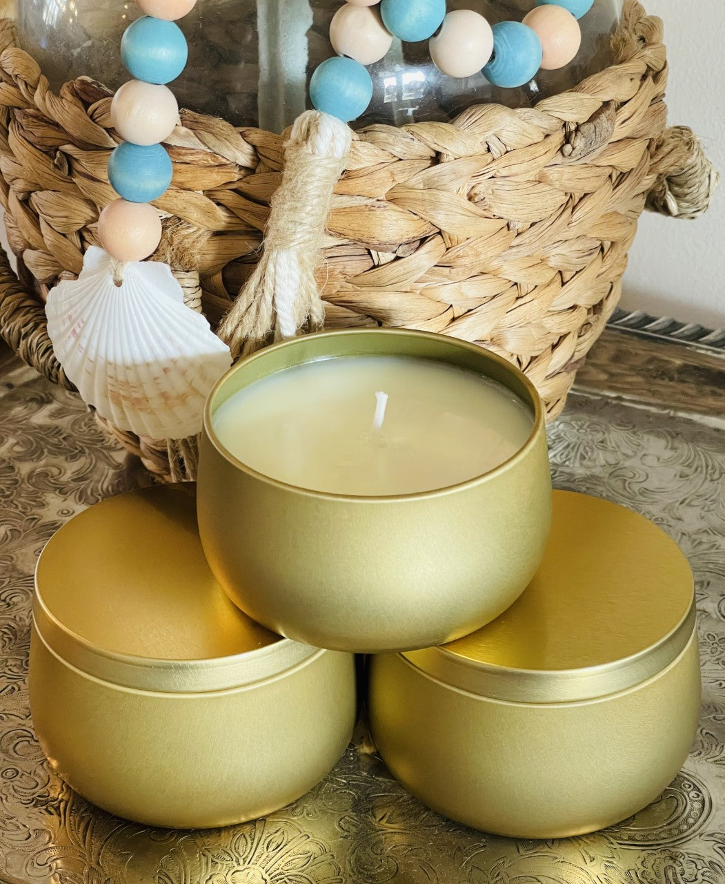 Brushed Gold 7oz Soy Tin Candle | Choose Scent