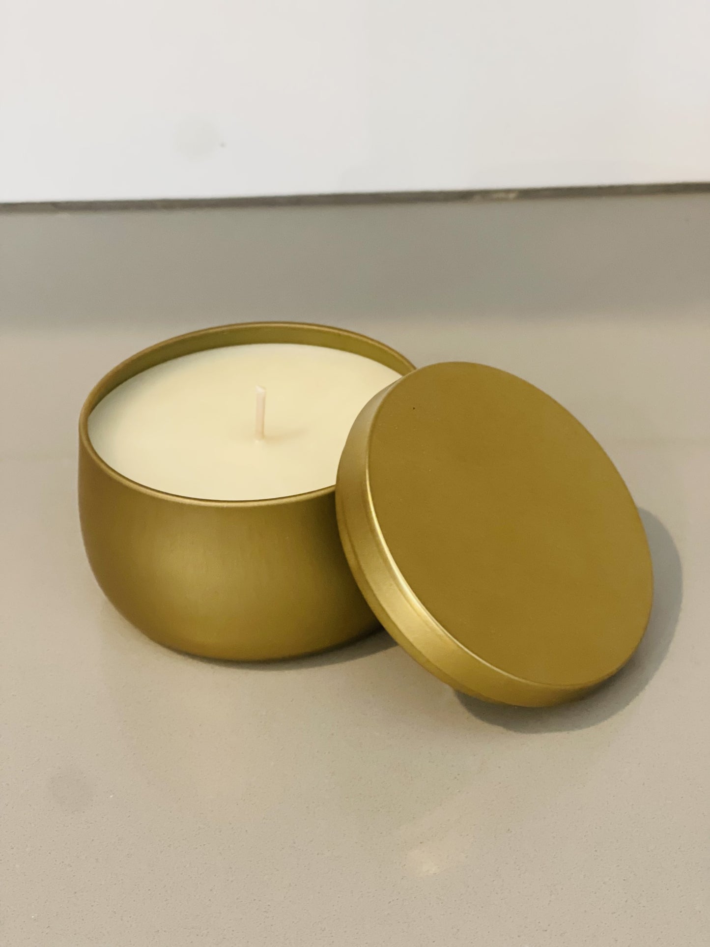 Brushed Gold 7oz Soy Tin Candle- Coastal Carolina Collection